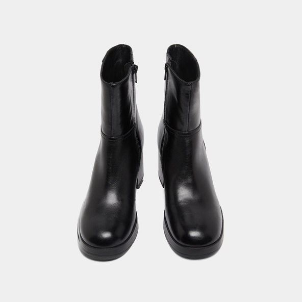 Bottines &agrave; talons flare in black leather | ANELLE