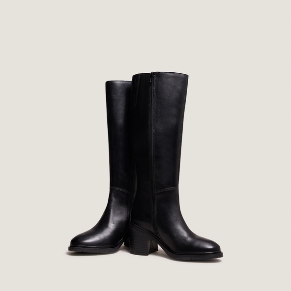 Bottes &agrave; talons et &agrave; bouts ronds in black leather | ATILUS