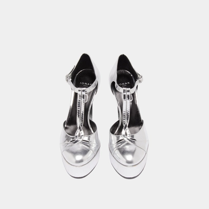 Salom&eacute;s &agrave; talons et plateformes in silver metallic leather | rewind