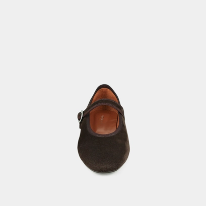 Ballet flats with straps and buckles in dark brown velvet | deesse