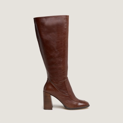 High boots with square toes in brown leather calf size m | vaubane