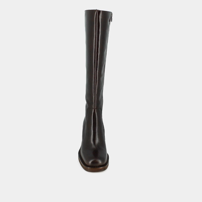 Bottes &agrave; talons d&eacute;bordants in dark brown leather calf size m | bretzel