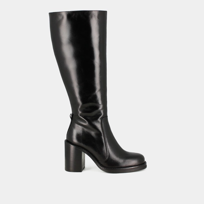 Bottes &agrave; talons d&eacute;bordants in  black leather calf size m | bretzel