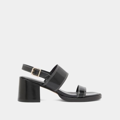 Sandales &agrave; talons in black glazed leather | BLONDINE