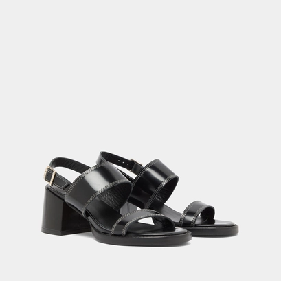 Sandales &agrave; talons in black glazed leather | BLONDINE