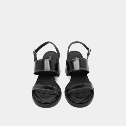 Sandales &agrave; talons in black glazed leather | BLONDINE