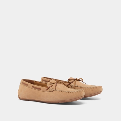 Mocassins fronc&eacute;s &agrave; lacets in beige nubuck and cognac leather | angelique