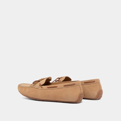 Mocassins fronc&eacute;s &agrave; lacets in beige nubuck and cognac leather | angelique