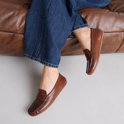 Mocassins fronc&eacute;s in cognac leather | antonia
