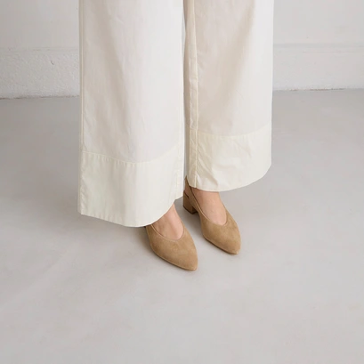 Ballet flats with open backs in camel velvet | vince