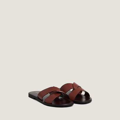 Nu-pieds &agrave; brides larges entrecrois&eacute;es... in cognac leather | WINKO