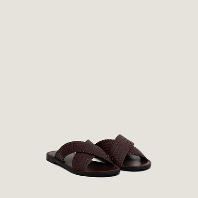 Nu-pieds &agrave; brides larges entrecrois&eacute;es... in dark brown leather | witch