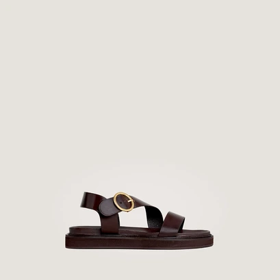 Sandales &agrave; brides larges in dark brown leather | wash
