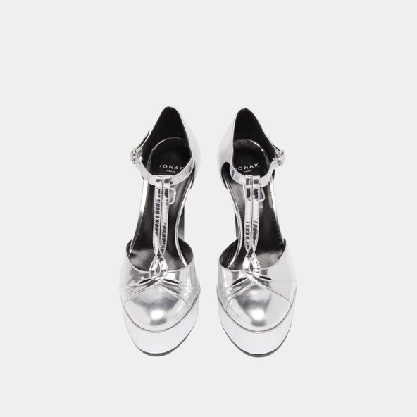 Salomés à talons et plateformes in silver metallic leather | REWIND