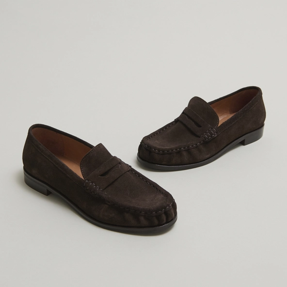 Round-toe loafers in dark brown suede | DELICE