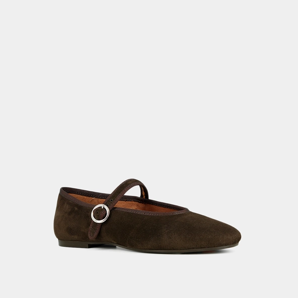 Ballet flats with straps and buckles in dark brown velvet | DEESSE