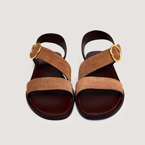Sandals with wide straps and adjustable buckles in taupe crust | WELBI