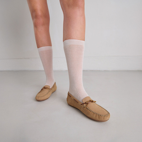 Mocassins fronc&eacute;s &agrave; lacets beige/cognac