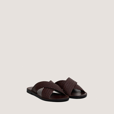 Nu-pieds &agrave; brides larges entrecrois&eacute;es... dark brown