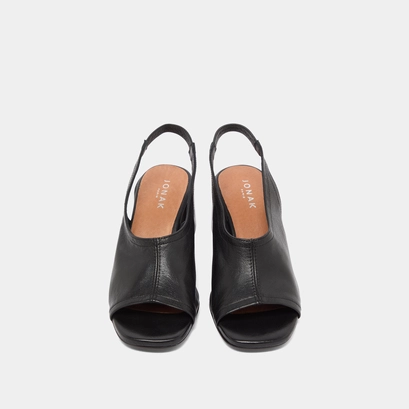 Sandales &agrave; bouts ouverts in black leather | brownie
