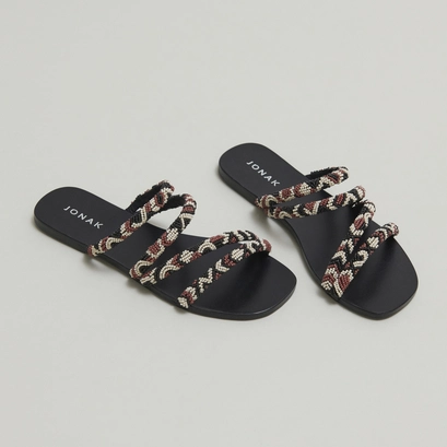 Nu-pieds &agrave; brides perl&eacute;es in multicoloured fabric | shany