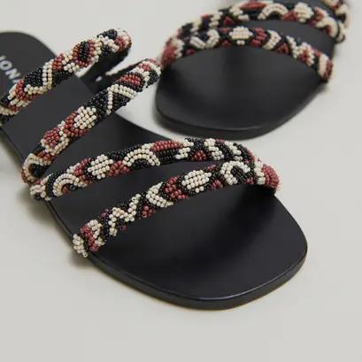 Nu-pieds &agrave; brides perl&eacute;es in multicoloured fabric | shany