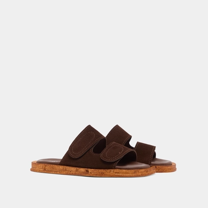 Mules &agrave; deux lani&egrave;res in dark brown suede | elsie