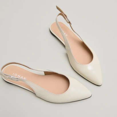 Ballerines slingbacks in ecru pleated varnish | noa
