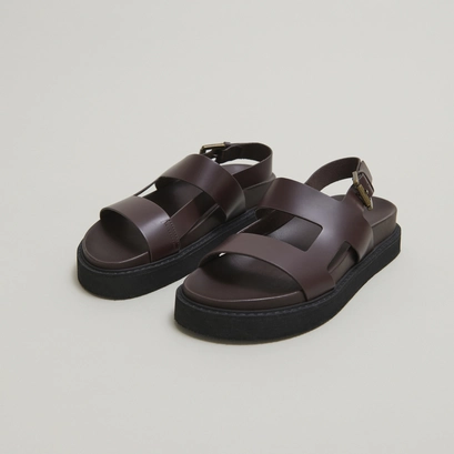 Sandales &agrave; brides crois&eacute;es in dark brown glazed leather | LAGUNE