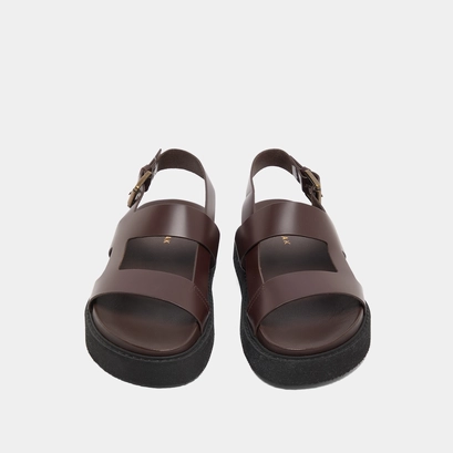 Sandales &agrave; brides crois&eacute;es in dark brown glazed leather | LAGUNE