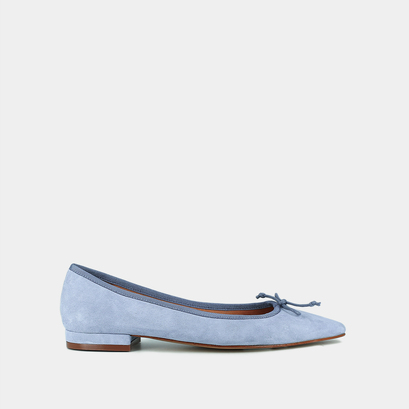Ballerines &agrave; bouts pointus et lacets in light blue velvet | damo