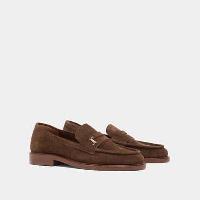 Round-toe loafers in brown suede | duedi