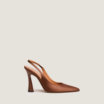 Pointed-toe slingbacks in brown satin | dressy