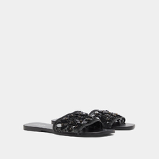 Nu-pieds &agrave; fleurs black / black