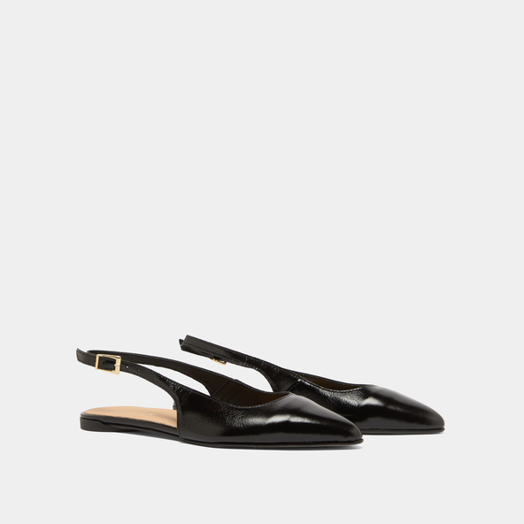Ballerines slingbacks in black pleated varnish | NOA