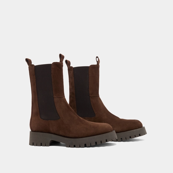 Platform ankle boots in brown suede | RIDLE