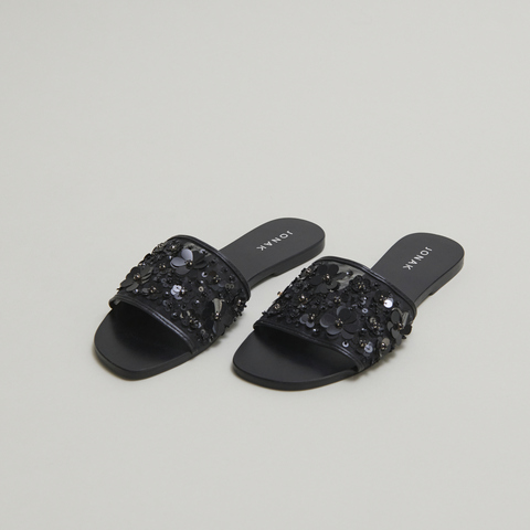 Nu-pieds &agrave; fleurs black / black