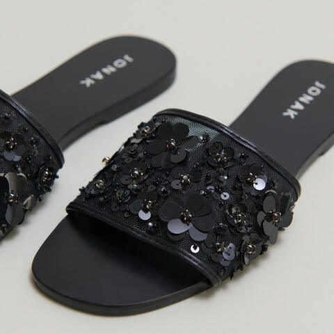Nu-pieds &agrave; fleurs black / black