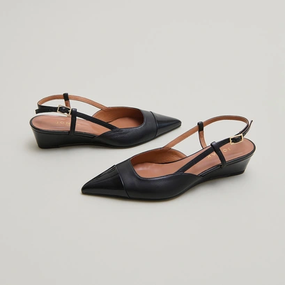 Escarpins compens&eacute;s in black varnish and black leather | dakara