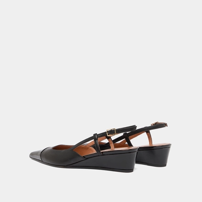 Escarpins compens&eacute;s in black varnish and black leather | dakara