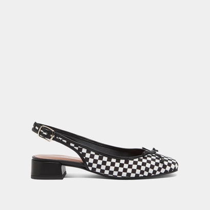 Ballerines slingbacks &agrave; talons in black and white textile | damius