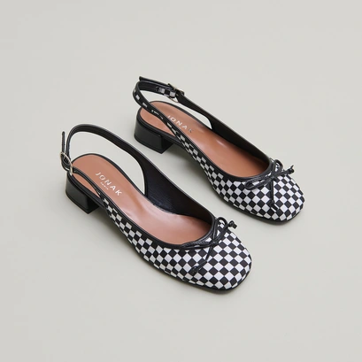Ballerines slingbacks &agrave; talons in black and white textile | damius