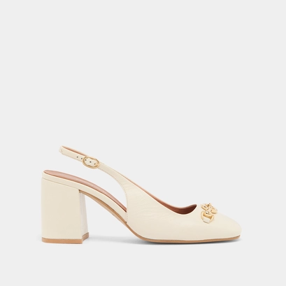 Slingback pumps in ecru distressed leather | DECOUV