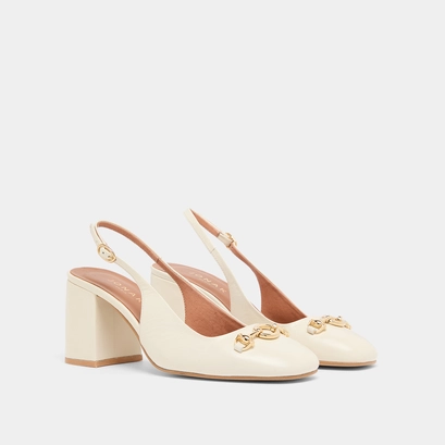 Slingback pumps in ecru distressed leather | DECOUV
