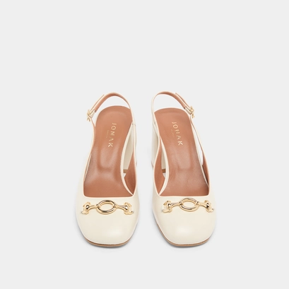 Slingback pumps in ecru distressed leather | DECOUV