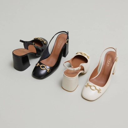 Slingback pumps in ecru distressed leather | DECOUV