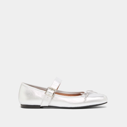 Ballerines &agrave; brides in silver metallic leather | dominante