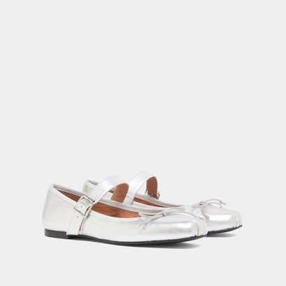Ballerines &agrave; brides in silver metallic leather | dominante