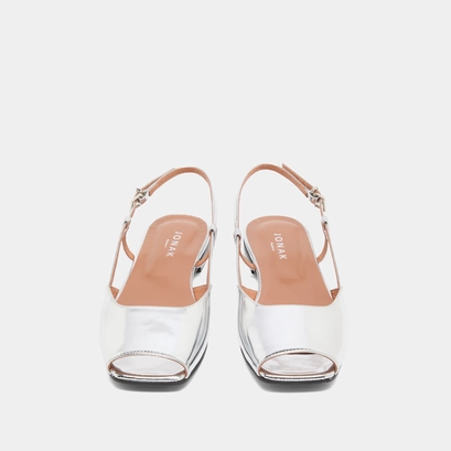 Ballerines &agrave; bouts ouverts in silver mirror leather | dordogne