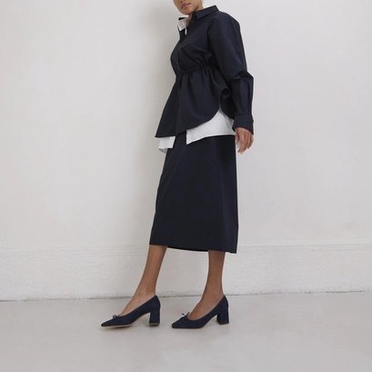 Escarpins &agrave; lacets in navy velvet | dring